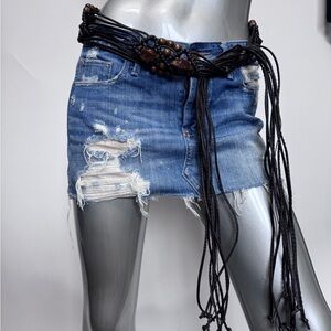 Y2K Beaded Brown Boho Leather Belt